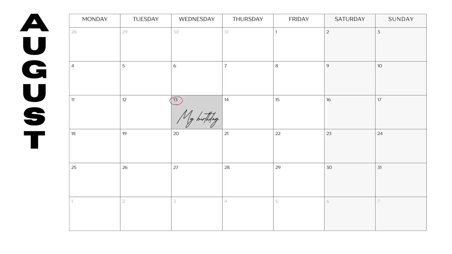 August 2025 Calendar Image